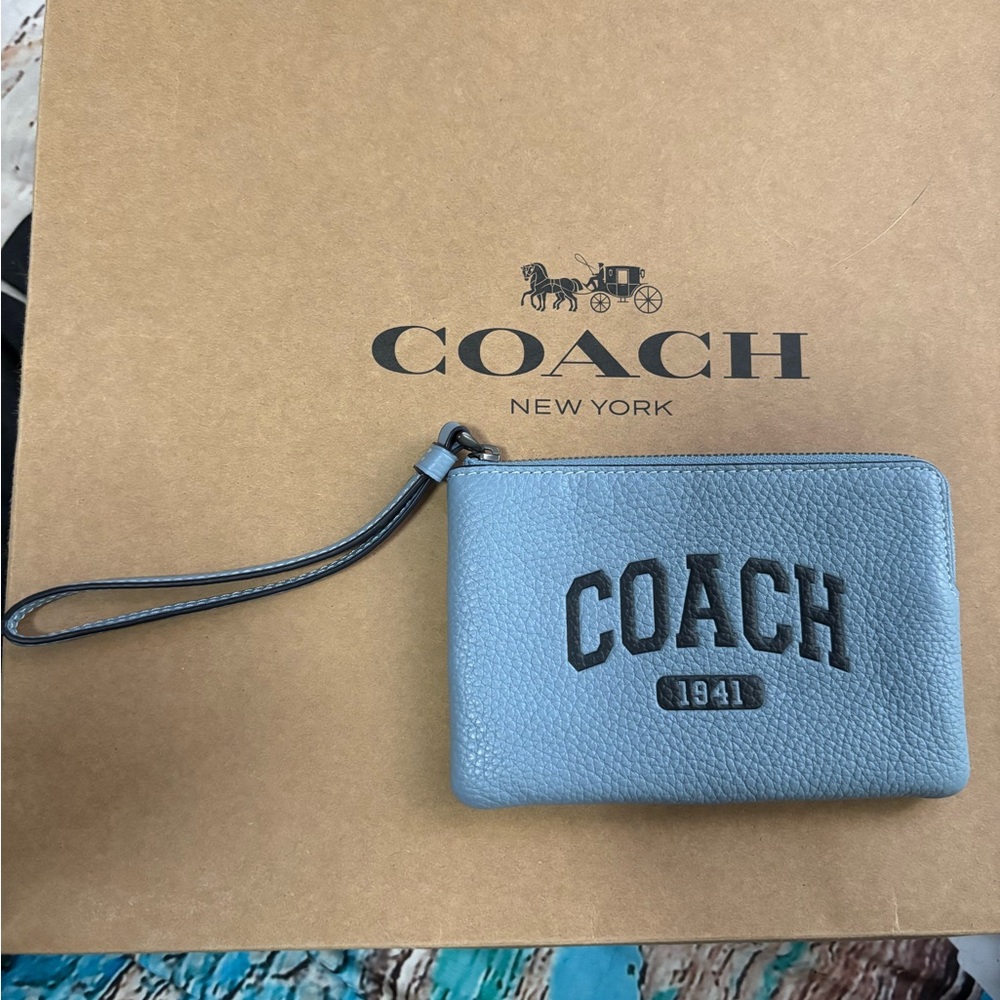 Coach Gray Wristlet with Embossed Logo